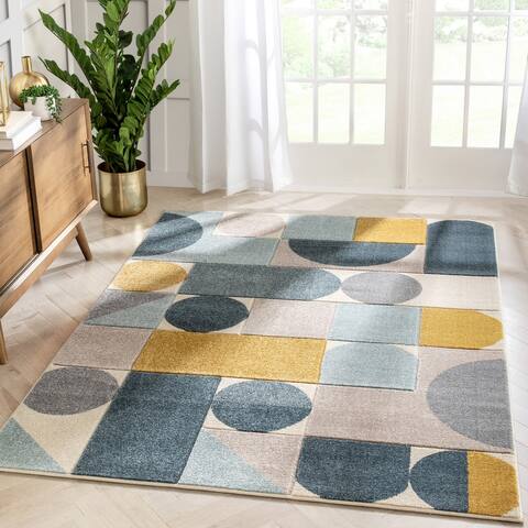 Well Woven Ruby Dede Geometric MidCentury Modern High Low Area Rug