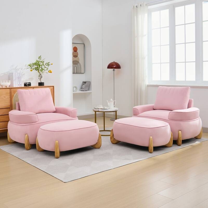 Oversized Velvet Accent Armchair with a Large Removable Ottoman