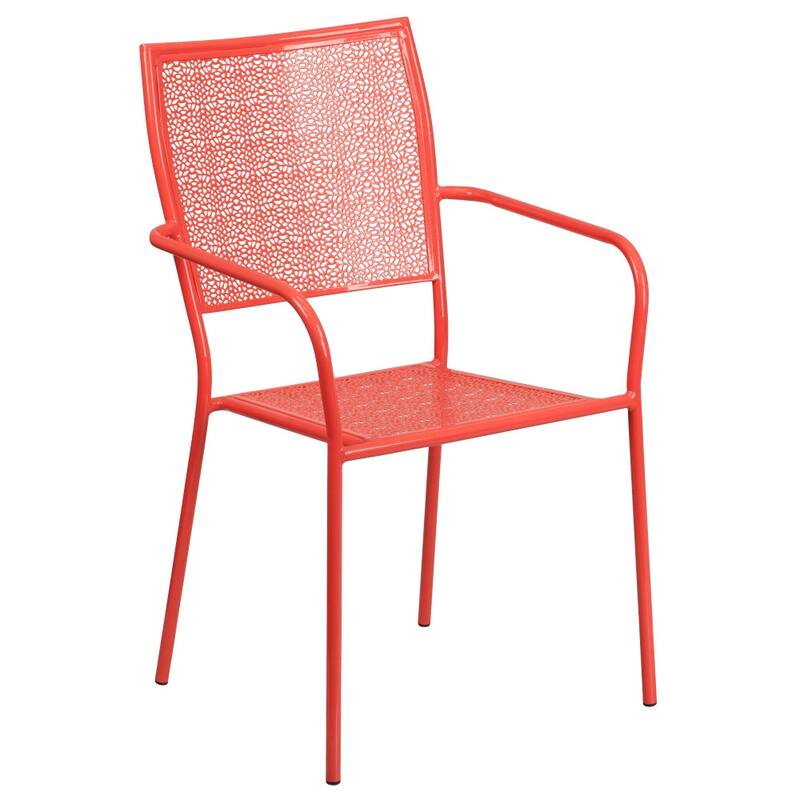 28'' Square Indoor-Outdoor Steel Patio Table Set with 2 Square Back Chairs