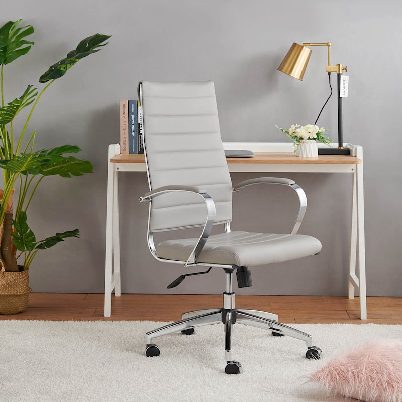 LUXMOD® Office Chair Faux Leather Silver Frame Adjustable and Swivel - Grey