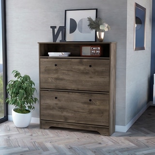 Shoe Rack With One Open Shelf And Two Extendable Cabinets