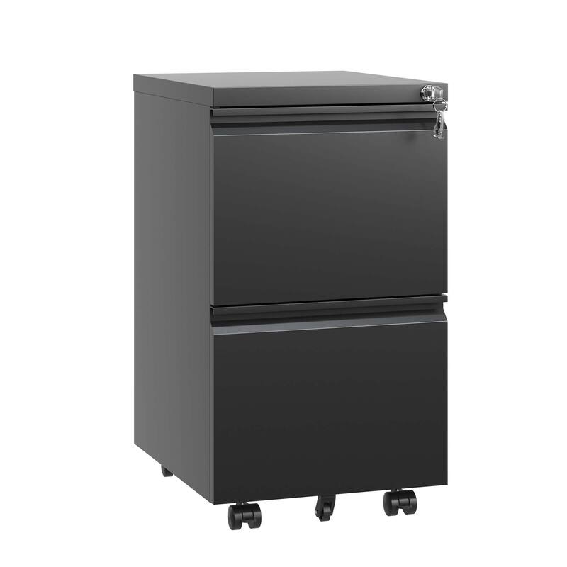2 Drawer Metal Mobile File Cabinet, Rolling File Cabinet with Lock for Hanging Legal/Letter/A4 Size