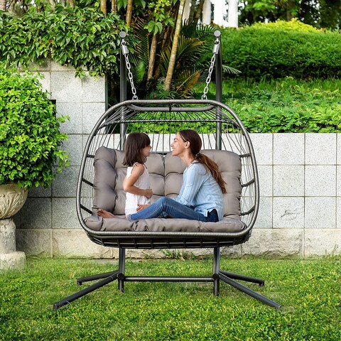 Luxury Hand Made Rattan Wicker X-Large 2 Person Egg Swing Chair - N/A