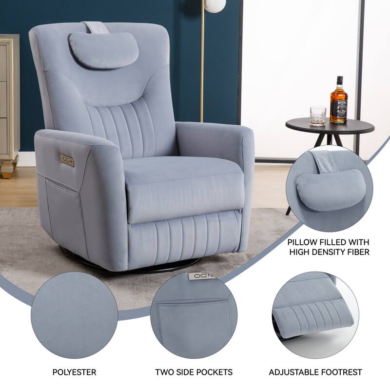 Beige Power Recliner with Swivel, Rocking Motion & Lumbar Pillow