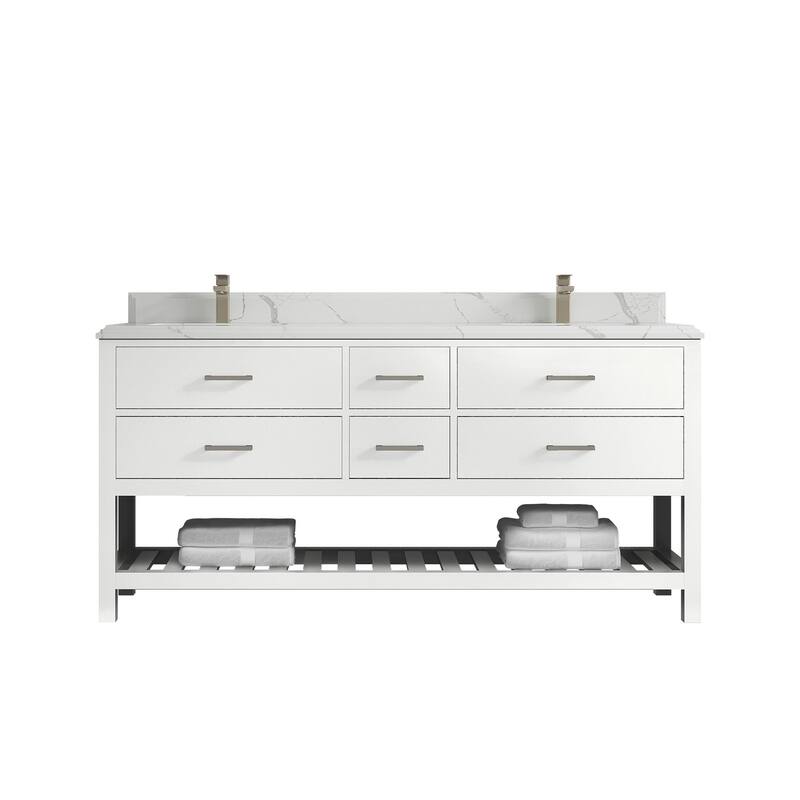 Willow Collections 72 in. W x 22 in. D Parker Double Sink Bathroom Vanity with Countertop - 1.5" Calacatta - White