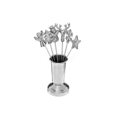 Christmas Set Of 6 Assorted Cocktail Picks With Holder