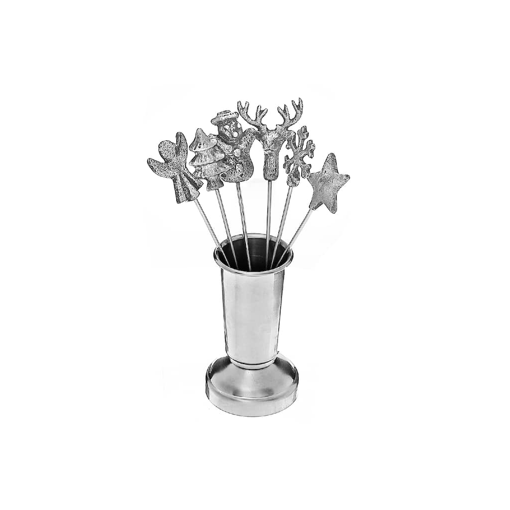Christmas Set Of 6 Assorted Cocktail Picks With Holder