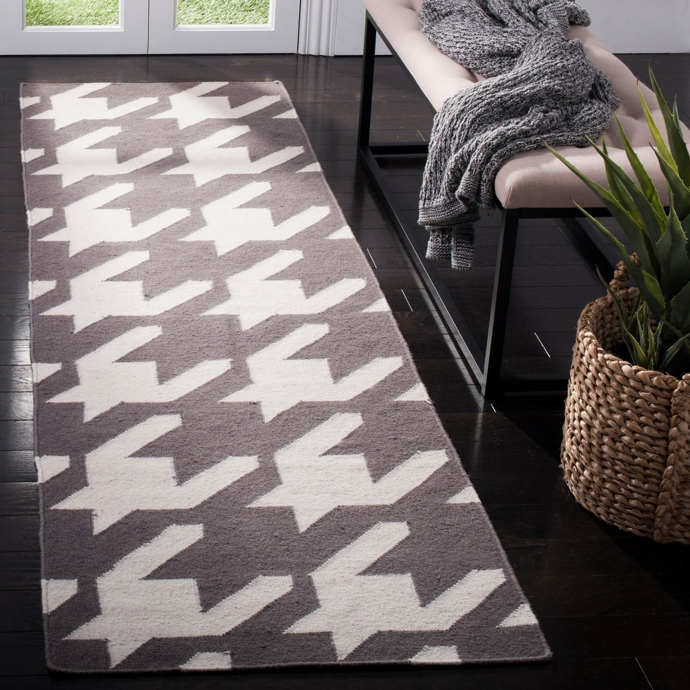 SAFAVIEH Hand-woven Moroccan Tonda Reversible Dhurrie Grey Wool Rug