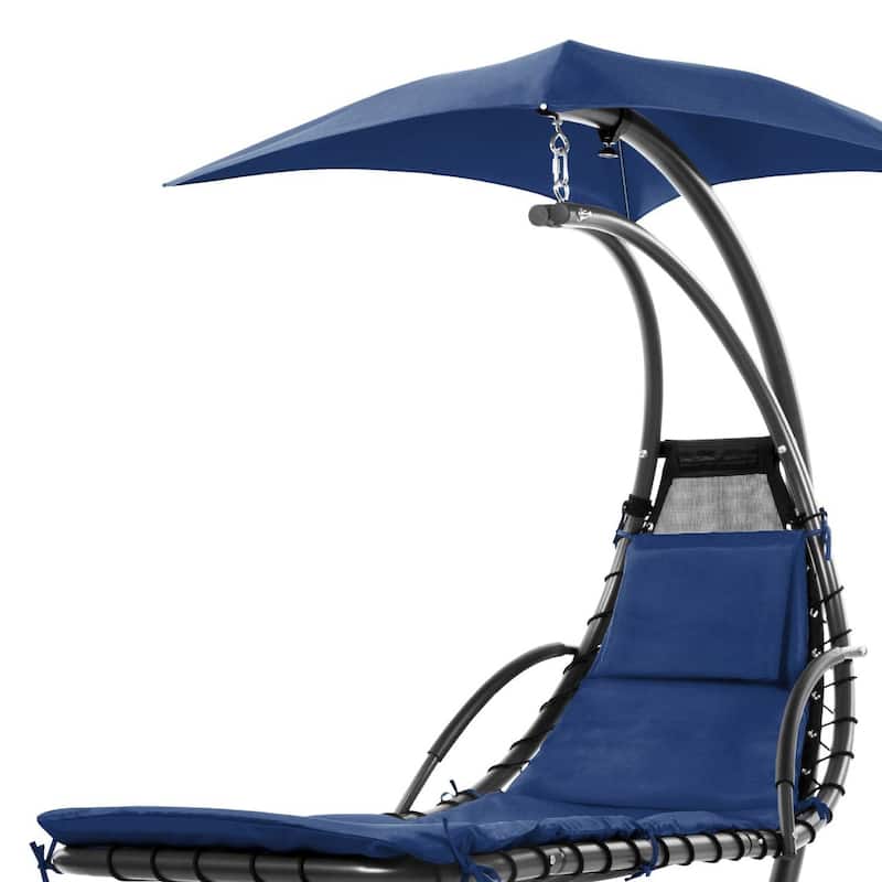 Polyester Hammock Chair Porch Swing with Canopy and Cushion - 73"(L) × 46"(W) × 78"(H)