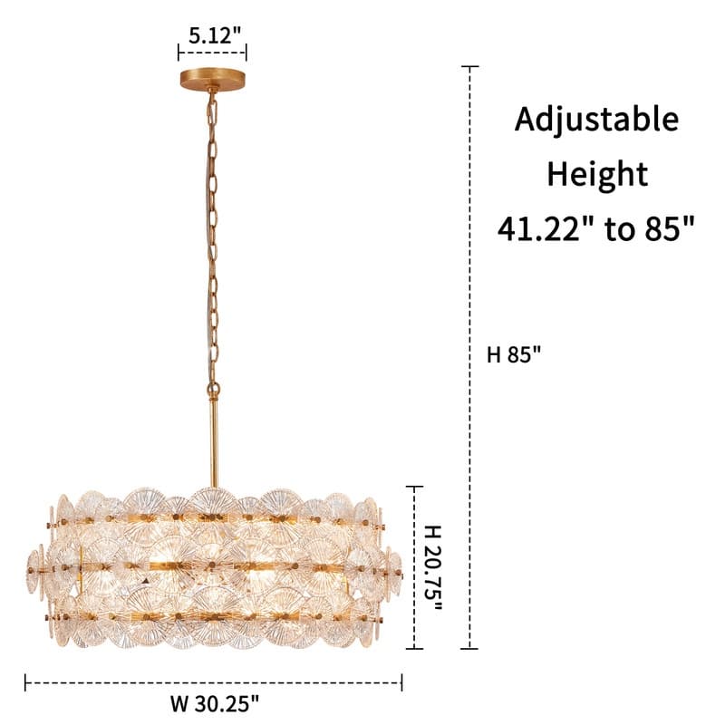 KAWOTI 6-Light Drum Glass Chandelier Pendant Lights - W30.25" * H85"