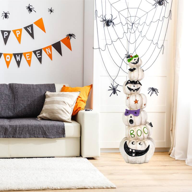 National Tree Company 47 in. Stacked White Halloween Jack-O-Lanterns