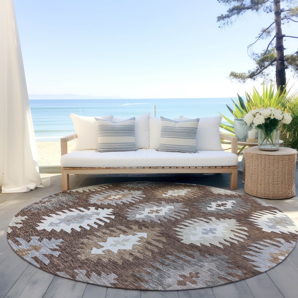 Machine Washable Indoor/ Outdoor Boho Tribal Chantille Rug