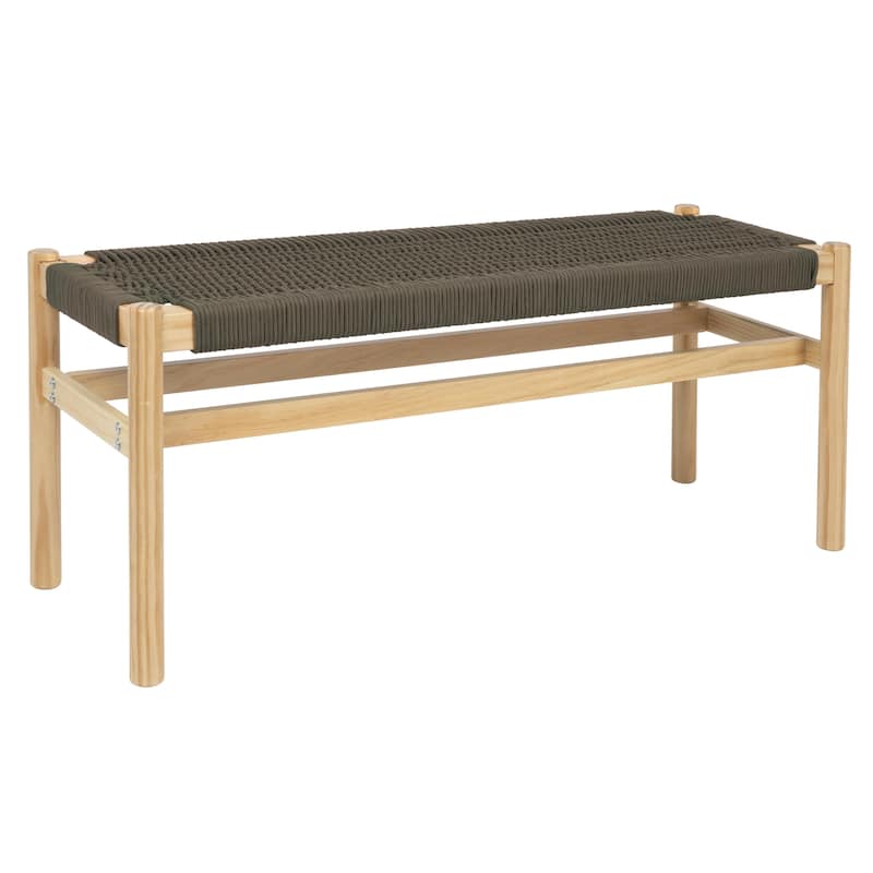 Fernway Solid Wood and Woven Rope Entryway Bench - 43.3"L x 15.0"W x 18.0"H - Moss Green