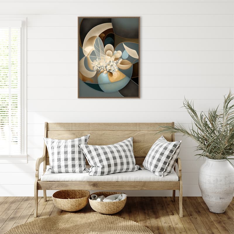 Botanical Fractals by Bella Eve Framed Canvas Wall Art Print - Sylvie Beaded Gold