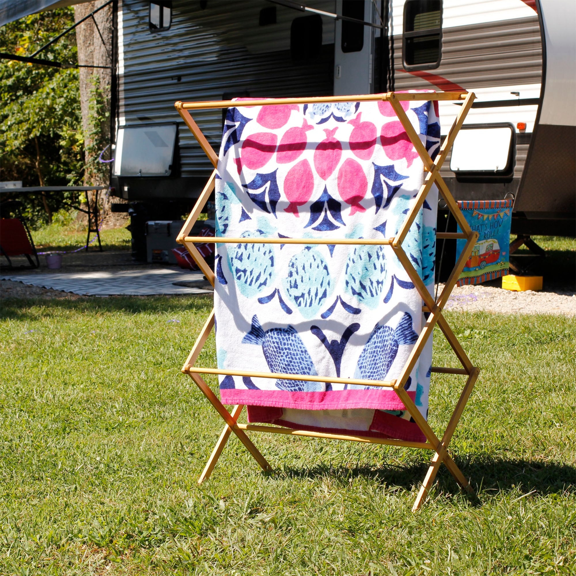 Bamboo laundry drying on sale rack