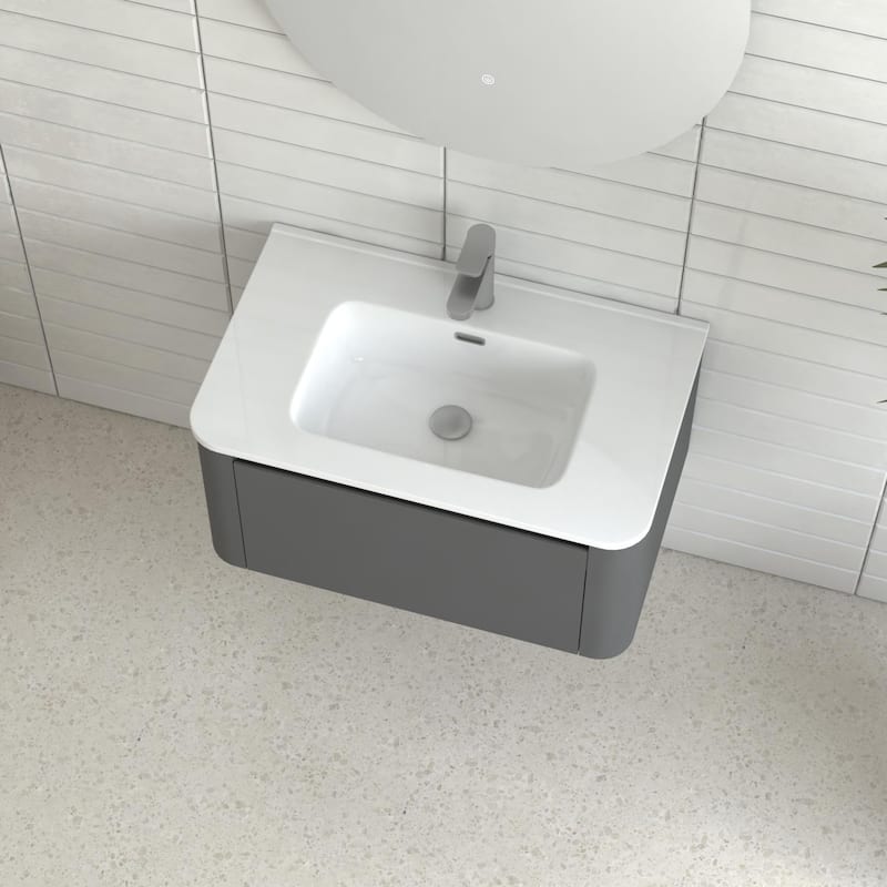 30" Wall Mounted Bathroom Vanity with Basin Floating Vanity Drawer Bathroom Cabinet with White Ceramic Integrated Basin