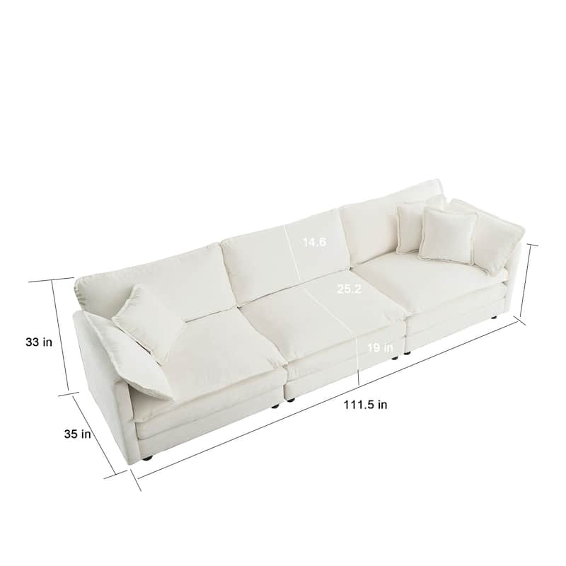 Mid Century Modern Sofa 3 Seater Sofa with 2 Arm Pillows and 3 Throw Pillows