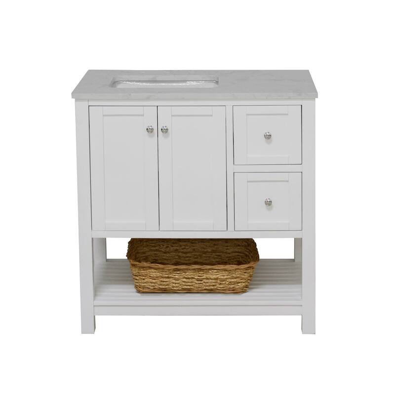 KitchenBathCollection Lakeshore 36" Bathroom Vanity with Engineered Carrara Top