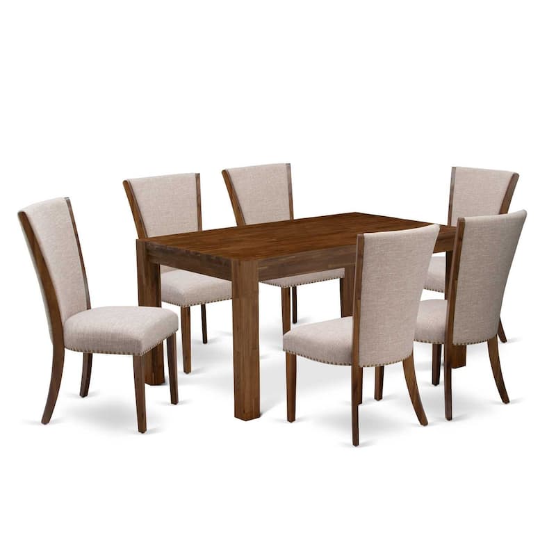 HomeStock 7-Piece Natural Oak Finish Solid Wood Top Dining Table with 6 Parson-Chairs