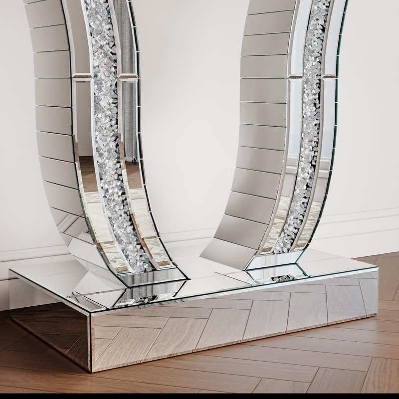 Mirrored 43" Silver Console Table, Entryway Sofa Table With Curved Legs