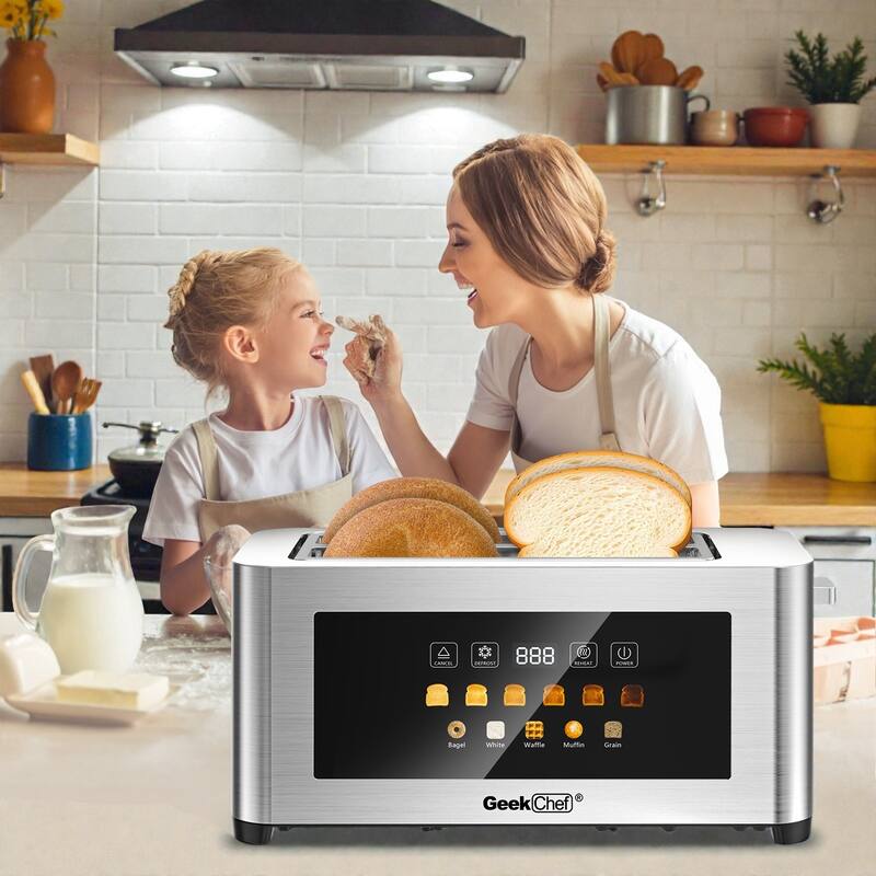 4 Slice Toaster with Extra Wide Slots, Stainless Steel Touch Screen Toaster with LED Display, Auto Shut Off