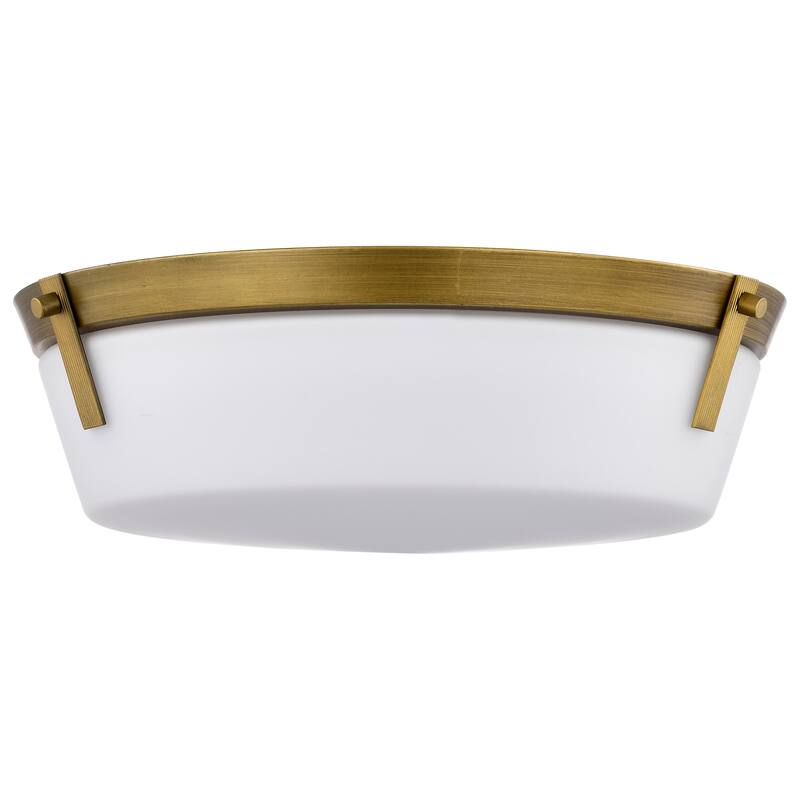 Rowen 3 Light Flush Mount - Natural Brass Finish - Etched White Glass - Natural Brass