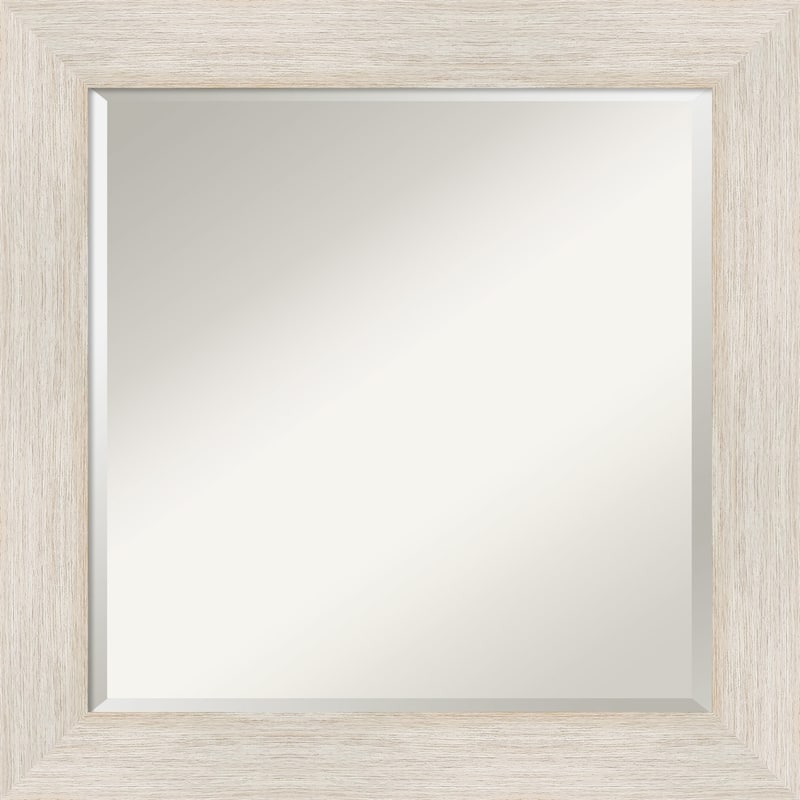 Beveled Wood Bathroom Wall Mirror - Hardwood Whitewash Frame - Hardwood White Wash