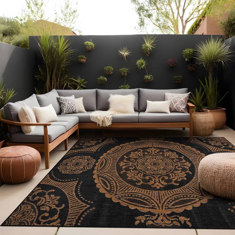 Beverly Rug Blue Medallion Indoor Outdoor Rug, Outside Carpet for Patio, Deck, Porch