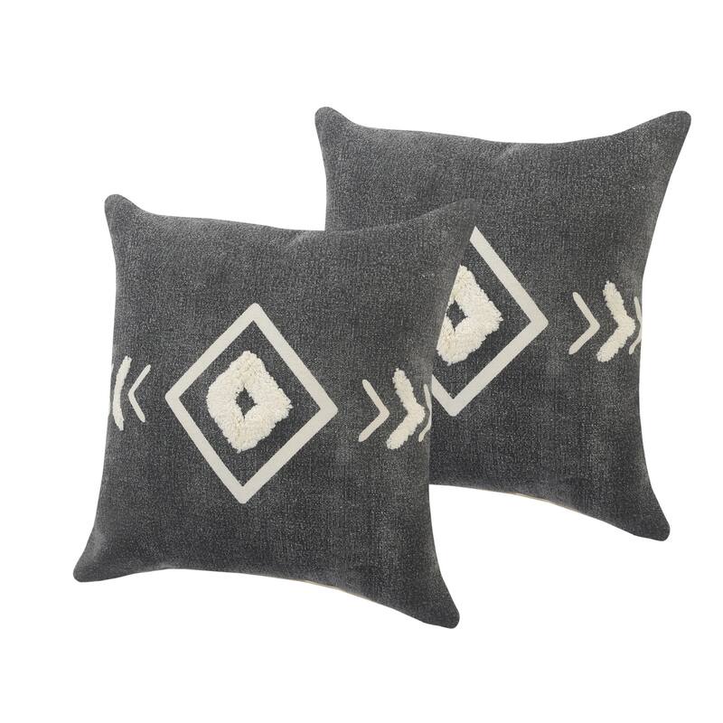 Set of Two 20" Black And White Geometric Cotton Throw Pillows with Texture