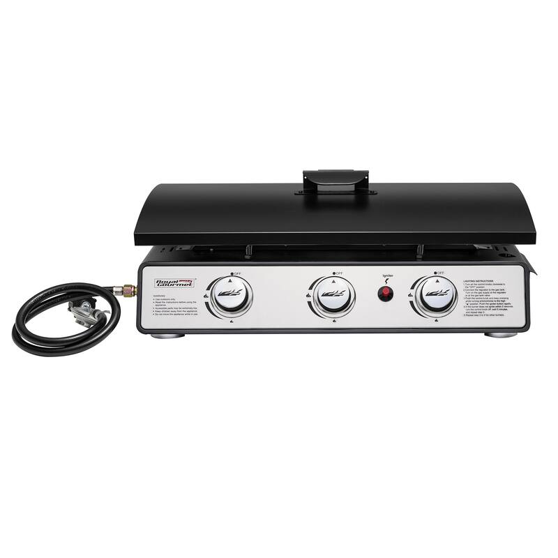 Royal Gourmet 3-Burner Portable Tabletop Gas Grill Griddle with Top Hard Cover