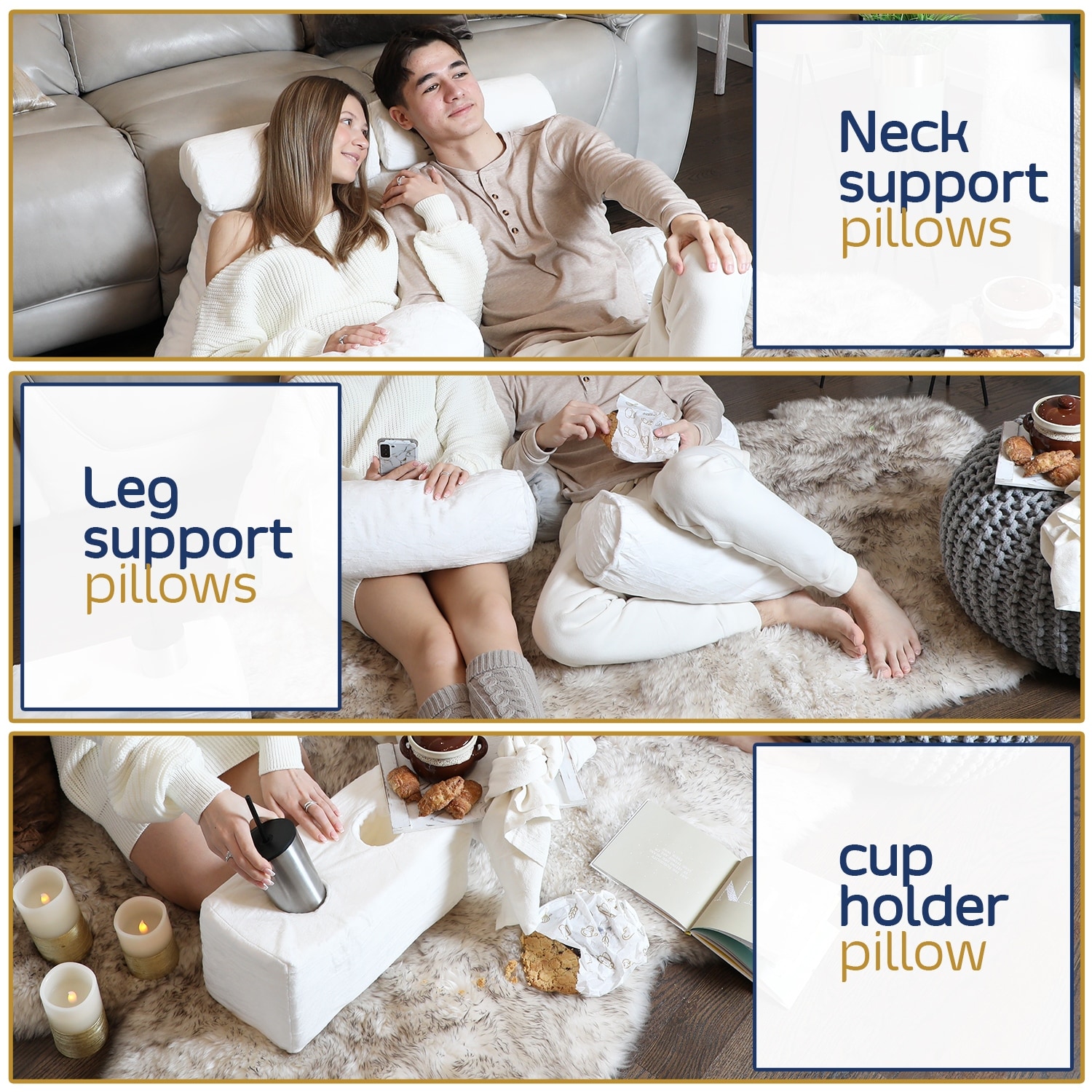 Backrest pillow with cup holder top