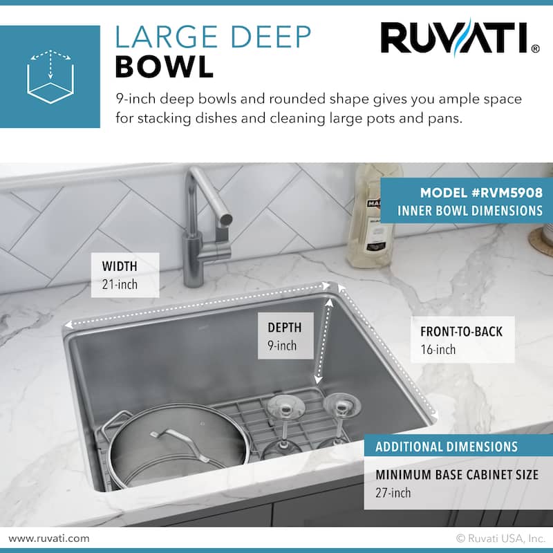 Ruvati 23-inch Undermount Kitchen Sink 16 Gauge Stainless Steel Single Bowl - RVM5908 - 23" X 18"