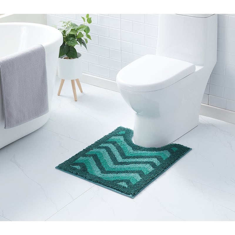 Clara Clark Non Slip Shaggy Bath Rug Set - Chevron Design Ultra Soft Bathroom Mat