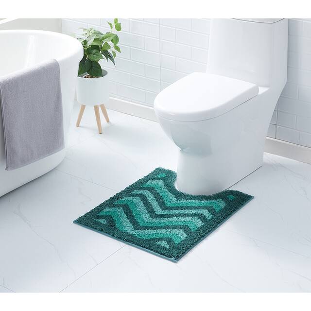 Clara Clark Non Slip Shaggy Bath Rug Set - Chevron Design Ultra Soft Bathroom Mat - Contour - 20 x 24 - Green
