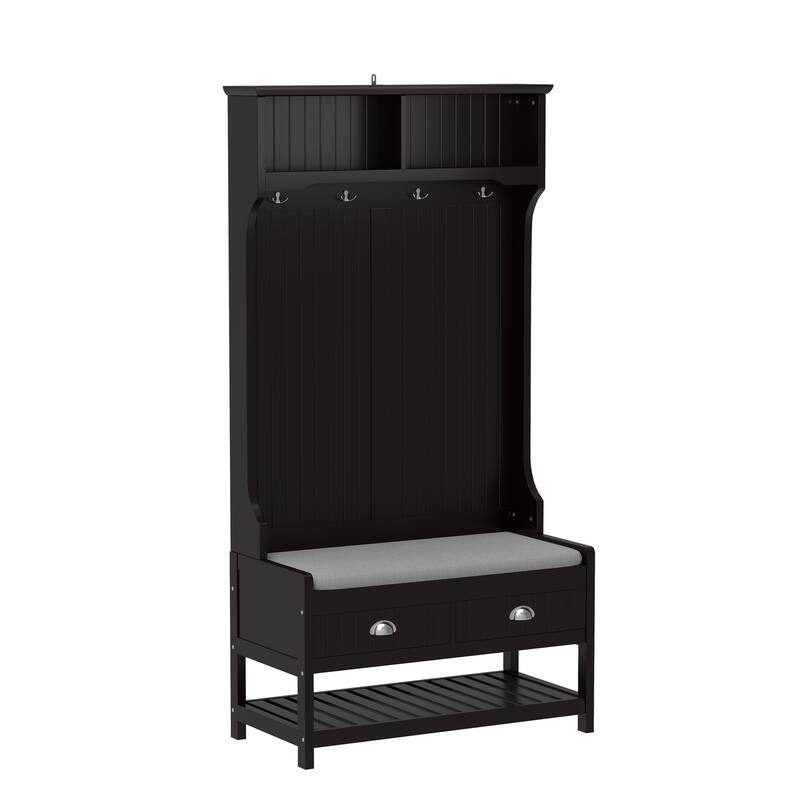 Modern Coat Rack Hallway Clothes Rack with 2 Storage Drawers 4 Hooks Padded Seat Cushion, Bench, for Entry Hallway
