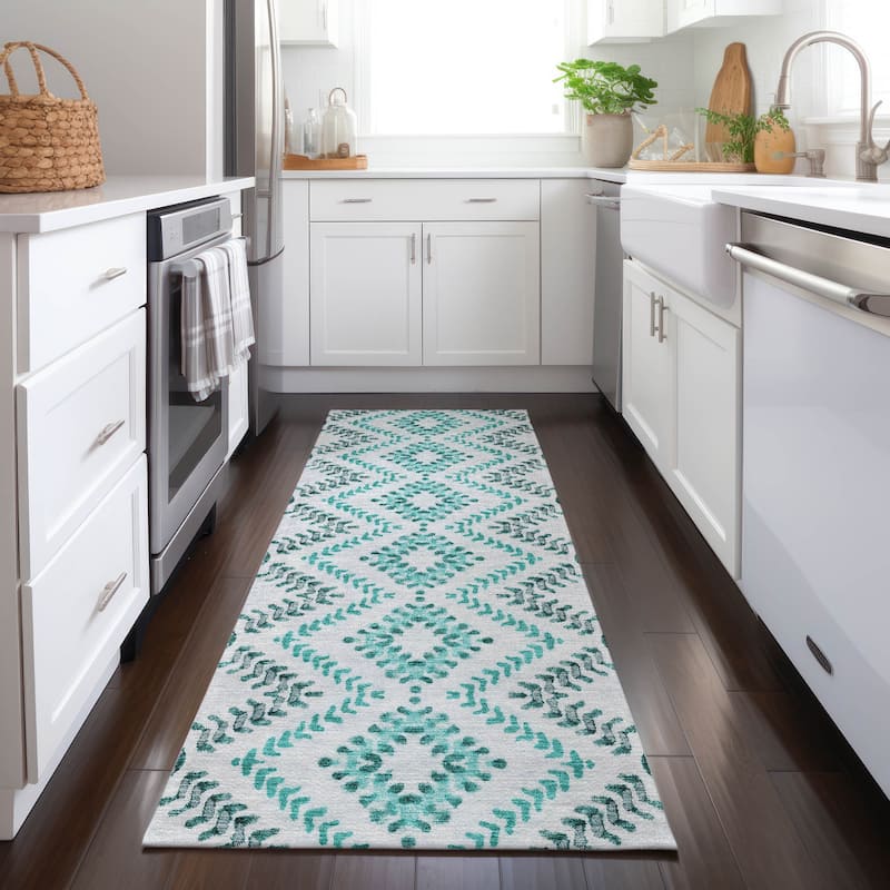 Machine Washable Indoor/ Outdoor Chantille Boho Global Rug - Teal - 2'3" x 7'6"