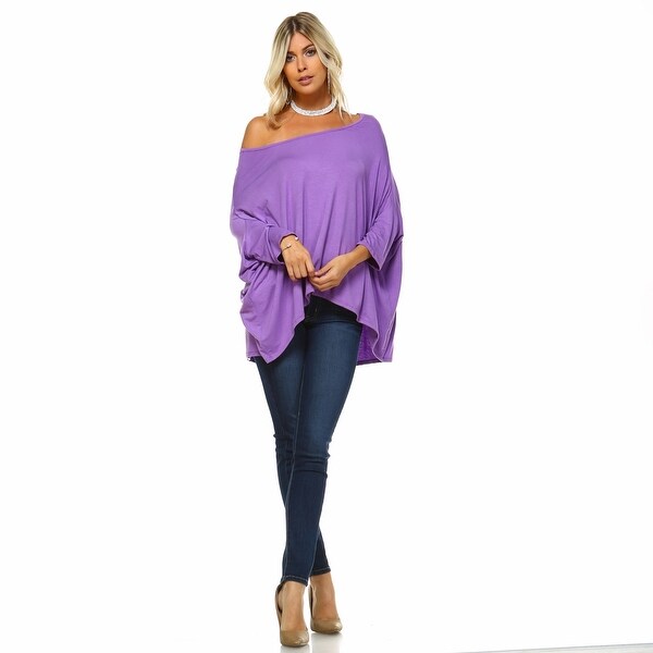 Isaac Liev Batwing Loose Oversized Hi Low Hem Loose Tunic Top