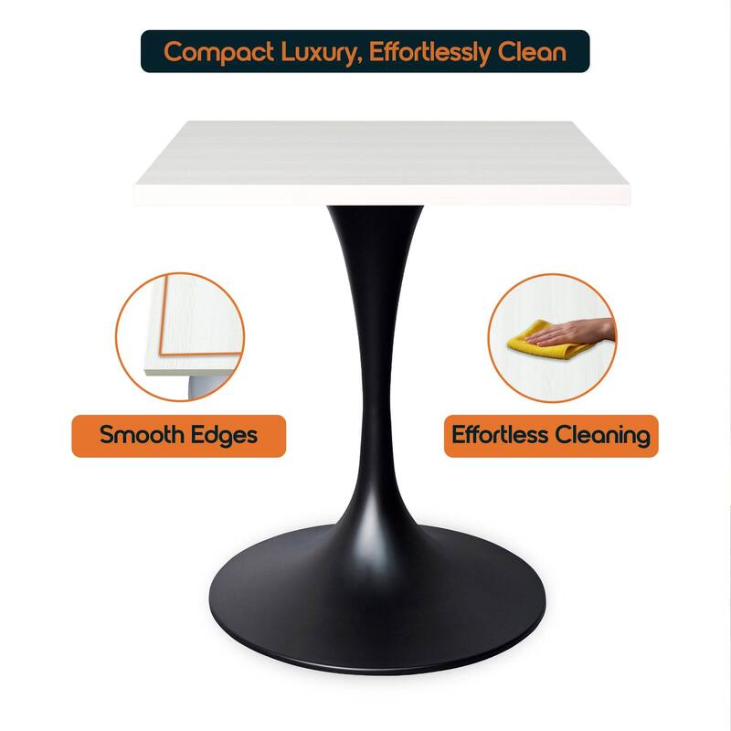 Verve 24 in. Wide Dining Table Square MDF Wood Tabletop in Black Stainless Steel Pedestal Base Accent Kitchen Table