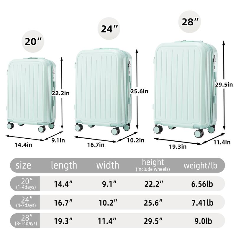 20"/24"/28" 3 pcs/set in ABS Spinner Wheel Luggage