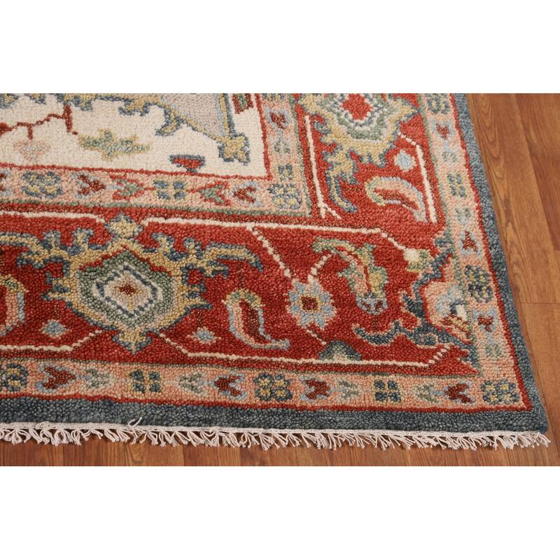 Blue & Orange Heriz Serapi Indian Area Rug Hand-Knotted Wool Carpet - 7'11"x 9'10"