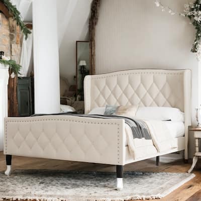 Full Size Bed Frame,Modern Upholstered Platform Bed with Wingback Headboard