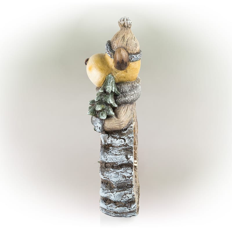 Alpine Corporation 21"H Indoor/Outdoor Christmas Statue with Carved Wood Look and LED Lights