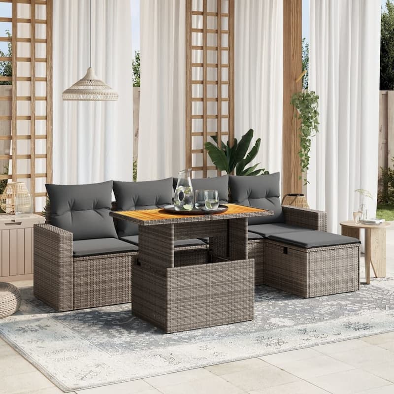6-Piece Garden Sofa Set with Cushions - 21.7 x 39.4 x 28.7 in - Grey