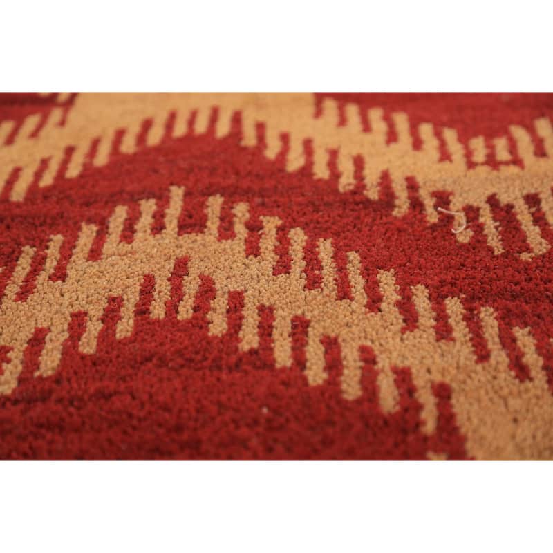 Hand Knotted Oriental 100% Wool Carpet Modern Geometric Red Moroccan Area Rug - 9' 7'' X 7' 11''