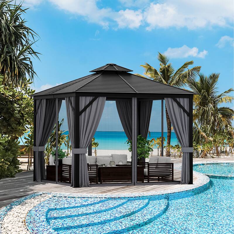 Costway 10' x 10' Patio Double-Top Hardtop Gazebo Galvanized Steel - See Details