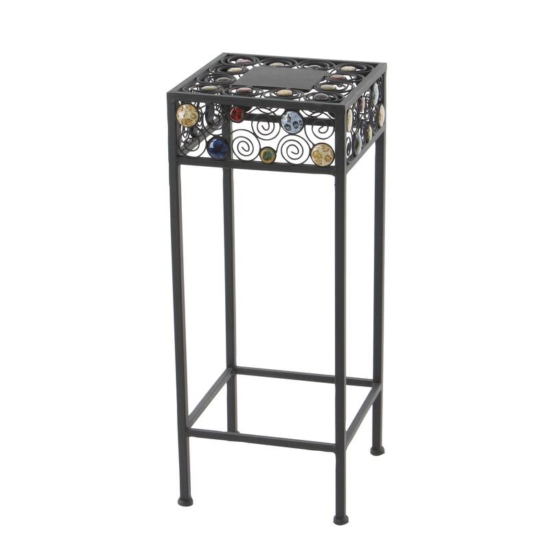 Black Metal 3 Tier Scroll Indoor Outdoor Plantstand with Colorful Jewels (Set of 3)
