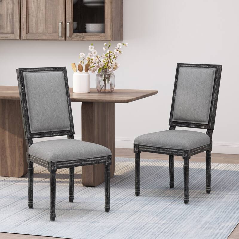 Grey Accent Chair Vanity Chair with Wood Frame, Vintage Upholstered Chair Dressing Chair Office Chair Set of 2 - Grey