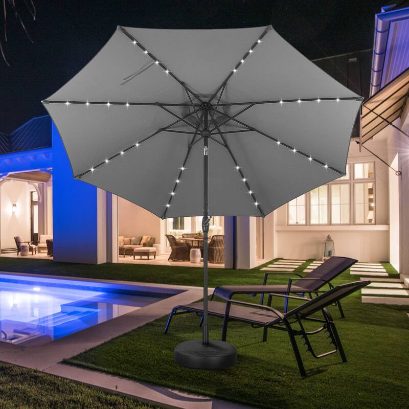 Autlaycil 10ft Solar LED lights Outdoor Patio Umbrella With Base