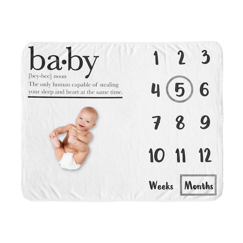 Sweet Jojo Designs Black White Boy Girl Gender Neutral Baby Monthly Milestone Blanket Dictionary Definition Modern Sleep Heart