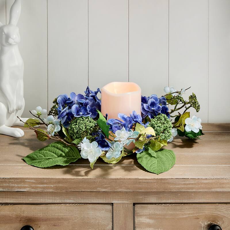 16" Garden Hydrangea Wreath - Blue